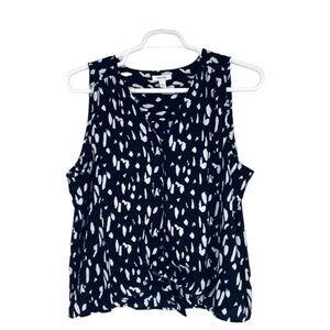 Nine West Women's Button-Down Blouse Size XL Sleeveless Tie-Front Black Whit